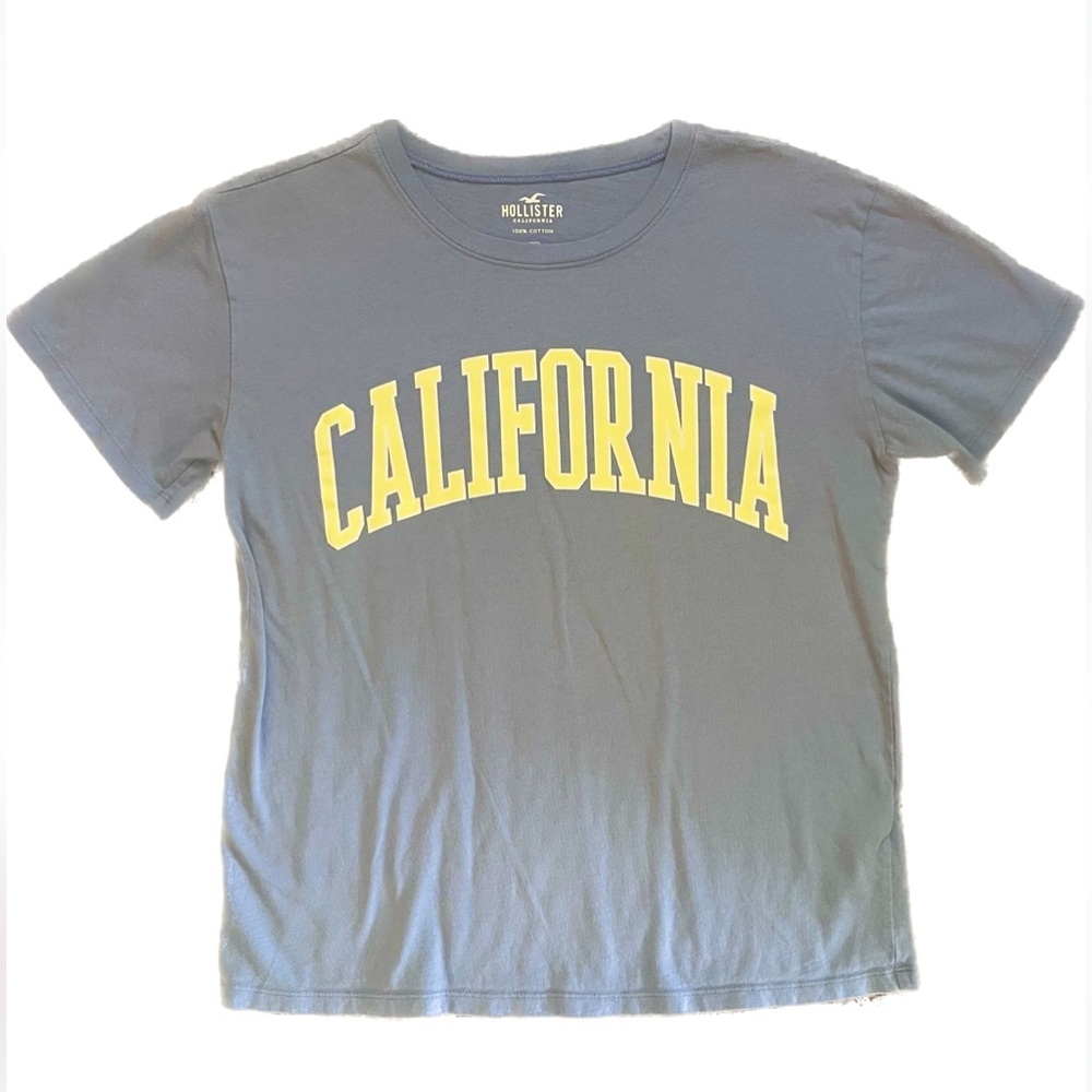 Hollister Blue and Yellow Graphic California T-Shirt Size XS Women’s